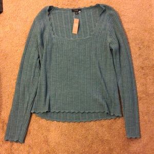 NWT Scalloped Squareneck Pointelle Sweater